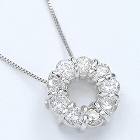 ダイヤモンド ネックレス K10WG・ダイヤ0.5ct(SIクラス・鑑別書カード付) サークルペンダント(ネックレス)|キュートジュエリー
