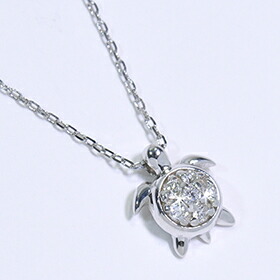亀 ネックレス K10WG・ダイヤモンド0.06ct　タートルダイヤモンドネックレス　亀さんペンダント　トータスペンダント　アニマルモチーフ