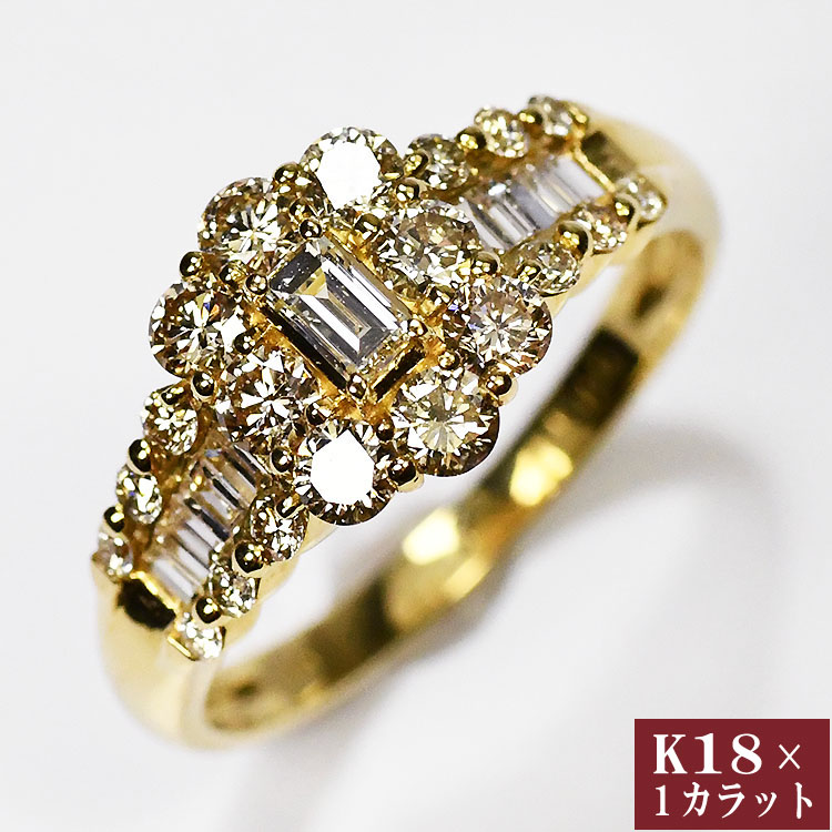 K18 ダイヤモンド1.0ct ロイヤルウィンドウリング SIクラス イエローゴールド ダイヤモンドリング 指輪