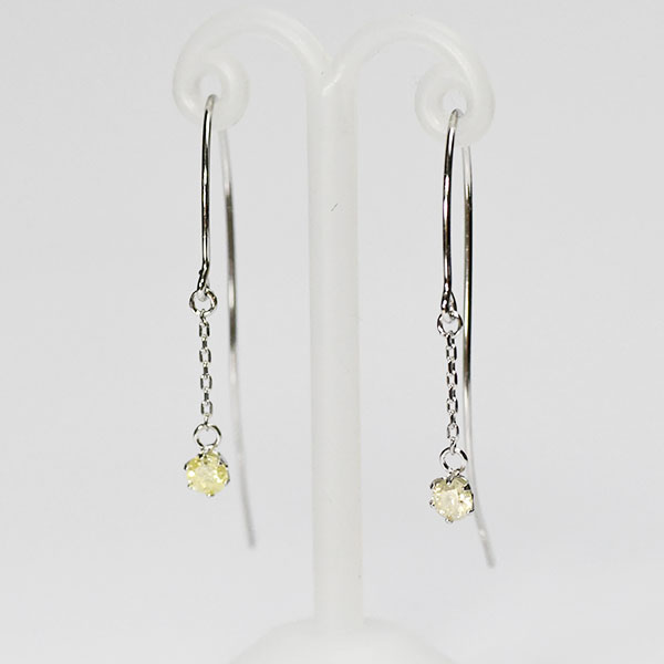 在庫処分！19,800円→9,980円（税別） ダイヤモンド ピアス 0.2ct ロングフックピアス K10WG ホワイトゴールド ジプシーピアス 天然ダイヤモンドピアス