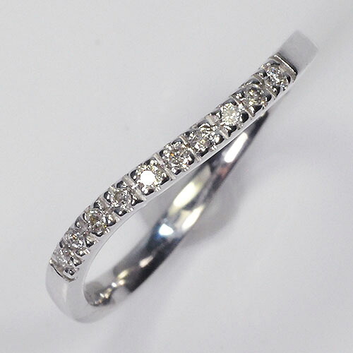 ダイヤモンドリング K18WG・ダイヤモンド0.1ct(SIクラス・鑑別書カード付)ウェイブエタニティー10リング 指輪 鑑定書