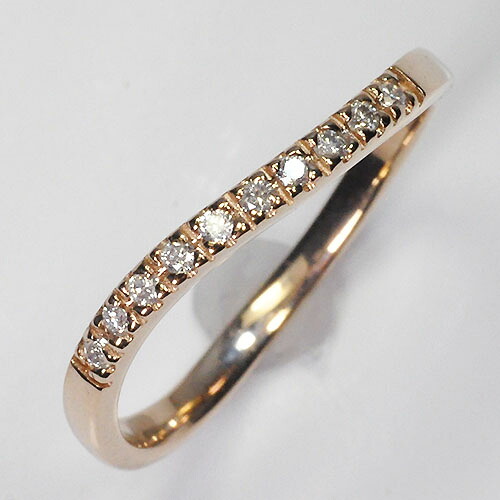 ダイヤモンドリング K18PG・ダイヤモンド0.1ct(SIクラス・鑑別書カード付) ウェイブエタニティー10リング 指輪 鑑定書