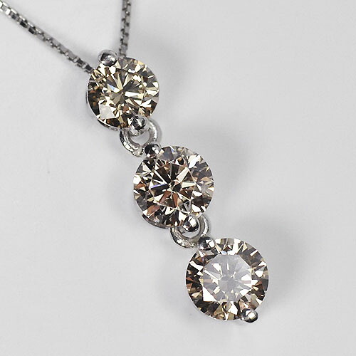ダイヤモンド ネックレス プラチナ・ダイヤモンド1.0ct(VSクラス・H&C・鑑別書カード付) スリーストーンペンダント(ネックレス)【憧れの1カラット】【トリロジー】【対応】|キュートジュエリー