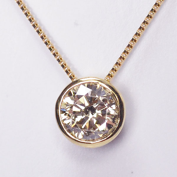 K18・ダイヤモンド0.3ct(VSクラス・H&C・鑑別書カード付) フセコミペンダント(ネックレス) イエローゴールド ダイヤモンドネックレス