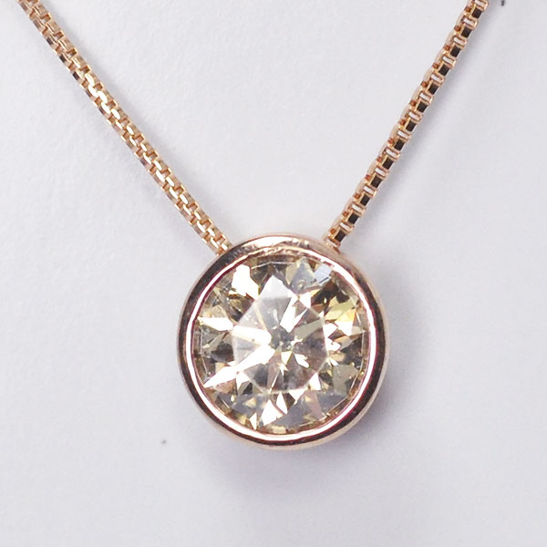 K18PG・ダイヤモンド0.3ct（VSクラス・H&C・鑑別書カード付） フセコミペンダント（ネックレス） ピンクゴールド ダイヤモンドネックレス