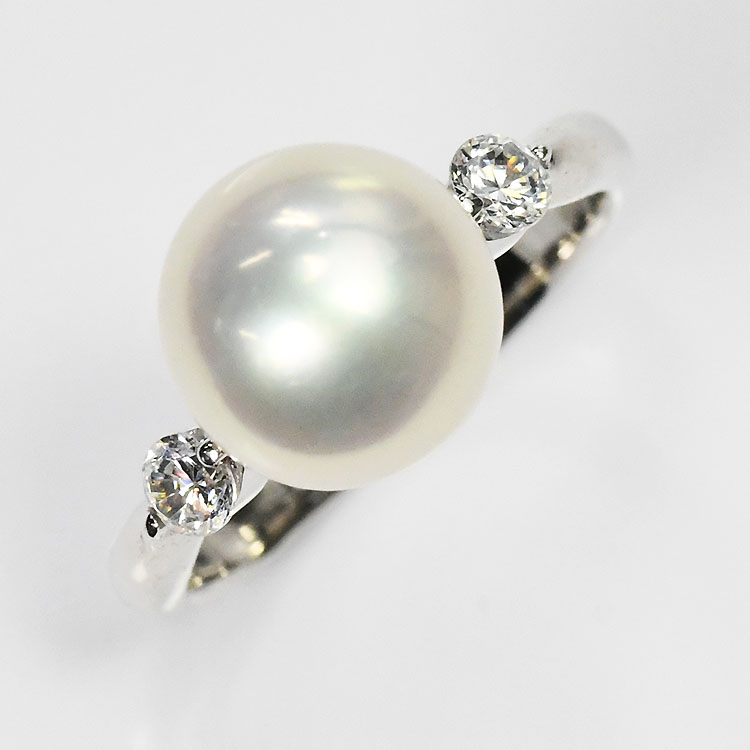 花珠真珠 大珠 9.0mmアップ リング 指輪 ダイヤモンド0.2ct アコヤ本真珠