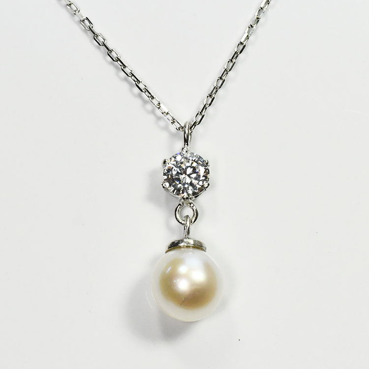花珠真珠 6mm珠 ネックレス ダイヤモンド0.2ct アコヤ本真珠 6本爪 ティファニー爪 天然ダイヤモンド