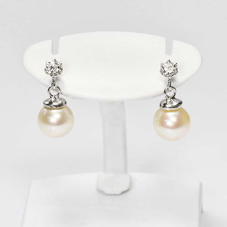 花珠真珠 6mm珠 ピアス ダイヤモンド0.1ct アコヤ本真珠 6本爪 天然ダイヤモンド