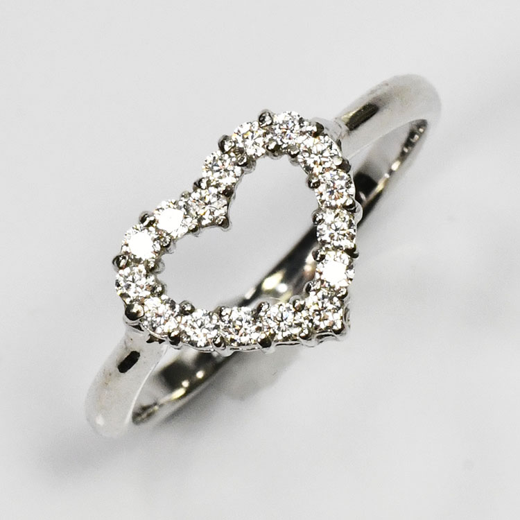 プラチナ ダイヤモンド0.3ct オープンハートリング SIクラス 鑑別書カード付 プラチナダイヤモンドリング Pt900|キュートジュエリー