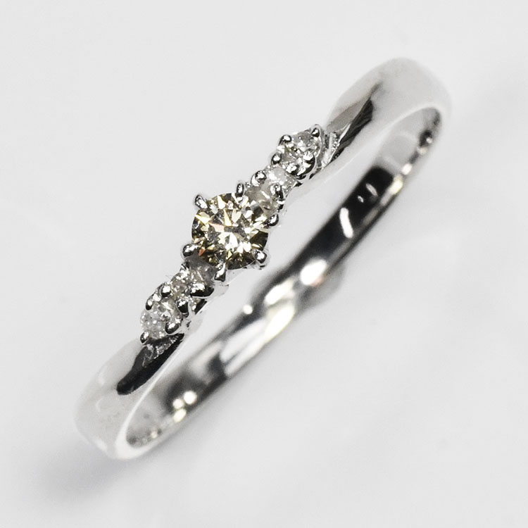 天然ダイヤモンドリング 0.1ct（SIクラス・鑑別書カード付） エンゲージ5ストーンリング プラチナカラー 婚約指輪 エンゲージリング プロポーズリング 指輪｜キュートジュエリー