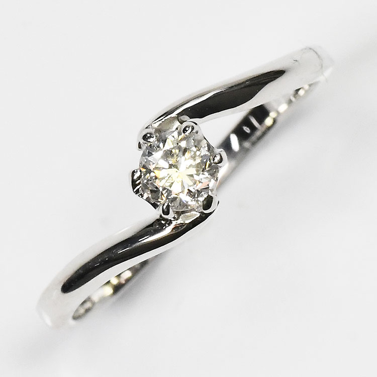 天然ダイヤモンドリング 0.2ct（VSクラス・鑑別書カード付） 一粒ウェーブリング プラチナカラー 婚約指輪 エンゲージリング プロポーズリング 指輪 6本爪 ティファニー爪