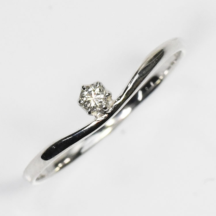 天然ダイヤモンドリング 0.05ct（VSクラス・鑑別書カード付） 一粒ホライゾンリング プラチナカラー 婚約指輪 エンゲージリング プロポーズリング 指輪 6本爪 ティファニー爪