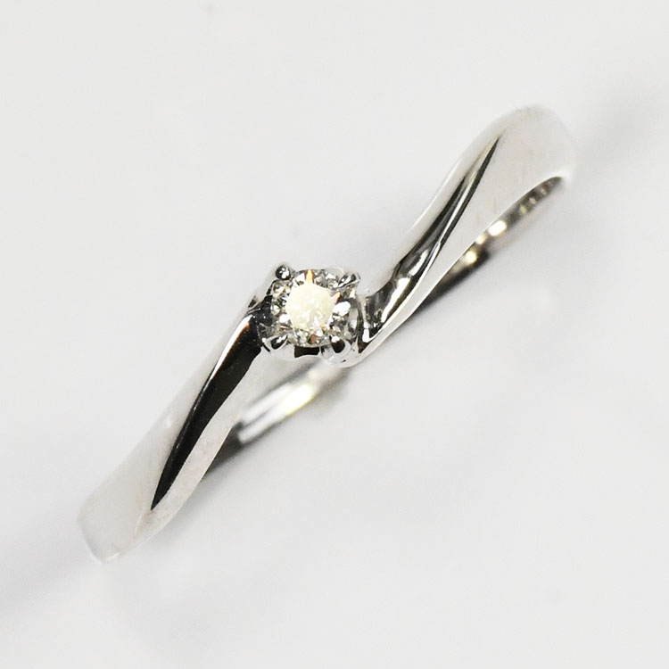 天然ダイヤモンドリング 0.05ct(SIクラス・鑑別書カード付) 一粒ウェーブリング プラチナカラー 婚約指輪 エンゲージリング プロポーズリング 指輪 6本爪 ティファニー爪|キュートジュエリー