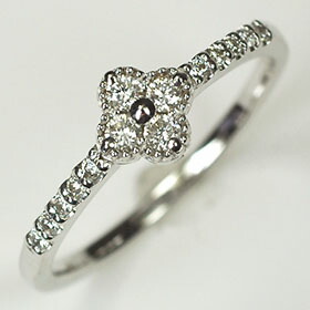 ダイヤモンド リング K18WG・ダイヤ0.17ct（SIクラス・鑑別書カード付）アンティーククローバーリング（指輪） ダイヤモンド指輪｜キュートジュエリー 118,800円