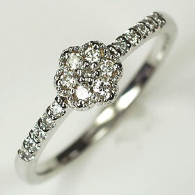ダイヤモンド リング K18WG・ダイヤ0.17ct(SIクラス・鑑別書カード付) アンティークフラワーリング(指輪) ダイヤモンド指輪|キュートジュエリー