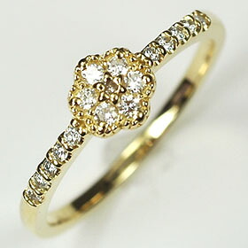 ダイヤモンド リング K18YG・ダイヤ0.17ct（SIクラス・鑑別書カード付）アンティークフラワーリング（指輪） ダイヤモンド指輪｜キュートジュエリー 118,800円