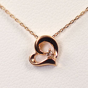 ダイヤモンド ネックレス K10PG・ダイヤモンド0.01ct　ファンシーハートペンダント
