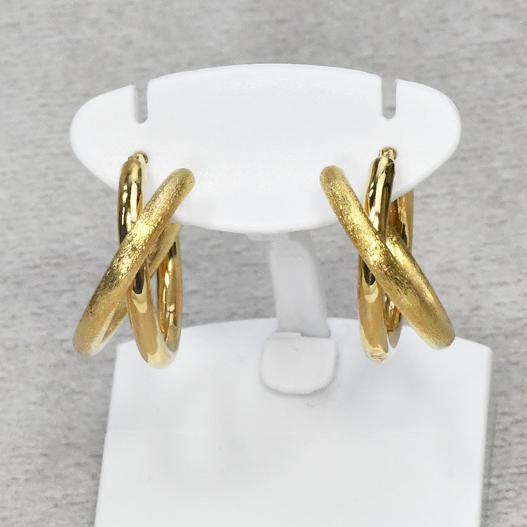 K18 ピアス 18金 クロスラインフープピアス クロッシングピアス K18YG イエローゴールド|キュートジュエリー