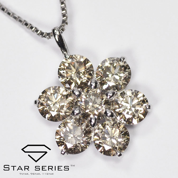 輝き３０％アップ！ プラチナ ダイヤモンド2.0ct 7スターペンダント パッションセッティング プラチナダイヤモンドネックレス 迫力の２カラット クロスフォー 正規品 スターシリーズ｜キュートジュエリー
