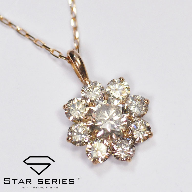 輝き３０％アップ！ K18PG ダイヤモンド0.55ct 9スターペンダント パッションセッティング ピンクゴールド ダイヤモンドネックレス クロスフォー 正規品 スターシリーズ 52,668円