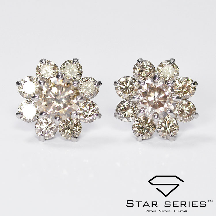 輝き３０％アップ！ プラチナ ダイヤモンド1.6ct 9スターピアス パッションセッティング プラチナダイヤモンドピアス クロスフォー 正規品 スターシリーズ｜キュートジュエリー