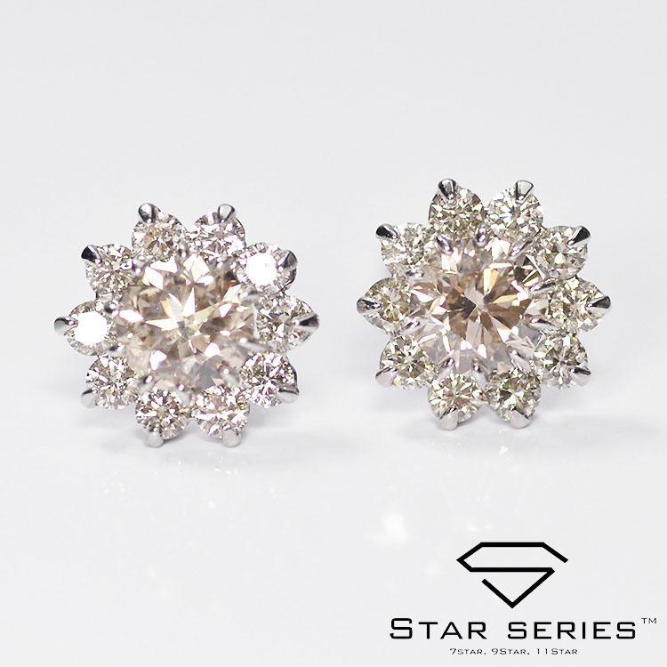 輝き３０％アップ！ プラチナ ダイヤモンド1.2ct 11スターピアス パッションセッティング プラチナダイヤモンドピアス クロスフォー 正規品 スターシリーズ