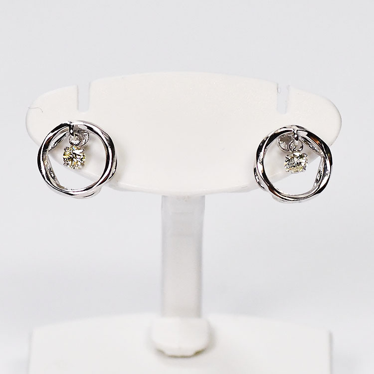 【正規品】シングルダンシングストーン K10WG ダイヤモンドピアス 0.06ct サークル ホワイトゴールド クロスフォー【ダンシングストーン】|キュートジュエリー