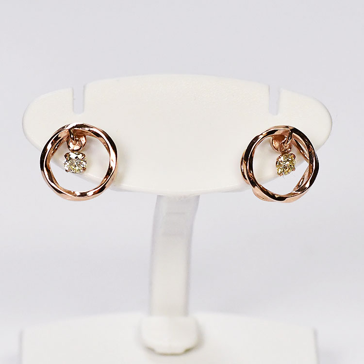 【正規品】シングルダンシングストーン K10PG ダイヤモンドピアス 0.06ct サークル ピンクゴールド クロスフォー【ダンシングストーン】