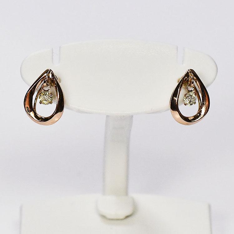 【正規品】シングルダンシングストーン K10PG ダイヤモンドピアス 0.06ct ドロップ 雫 ピンクゴールド クロスフォー【ダンシングストーン】