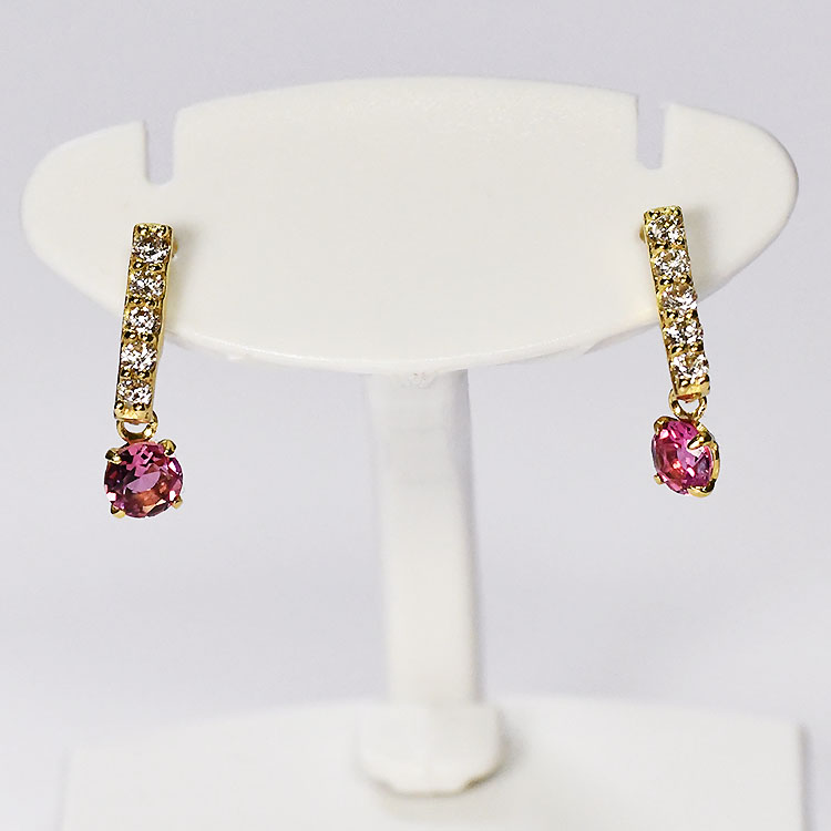 【正規品】シングルダンシングストーン K18 ピンクトルマリン ダイヤモンド0.1ct ピアス イエローゴールド クロスフォー【ダンシングストーン】