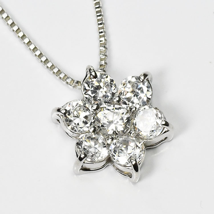 【侍ダイヤモンド】ダイヤモンド1.0ct フラワーネックレス H&C G~Iカラー VS~SIクラス プラチナカラー ダイヤモンドネックレス 「1カラット×セブンフラワー」|キュートジュエリー