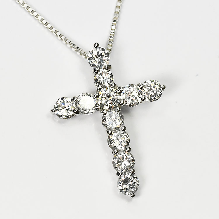 【侍ダイヤモンド】ダイヤモンド1.0ct クロスネックレス H&C G～Iカラー VS～SIクラス プラチナカラー ダイヤモンドネックレス 「1カラット×クロス」