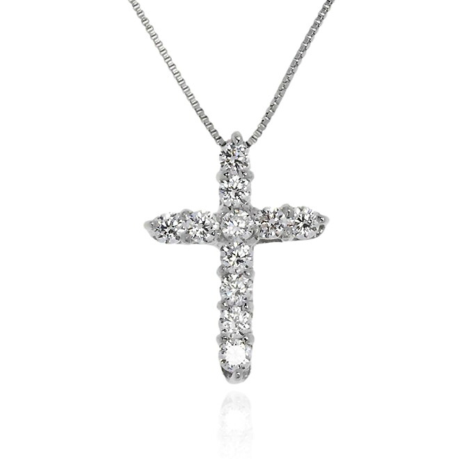 ZEXIMO 天然ダイヤモンド0.3ct(H&C・鑑別書付) クロスネックレス ハート&キューピッド H~Jカラー VS~SIクラス プラチナカラー 「クロス03」【正規代理店】|キュートジュエリー