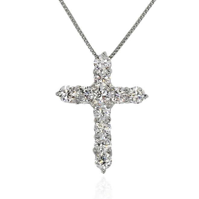 ZEXIMO 天然ダイヤモンド0.5ct（H&C・鑑別書付） クロスネックレス ハート＆キューピッド H～Jカラー VS～SIクラス プラチナカラー 「クロス05」【正規代理店】