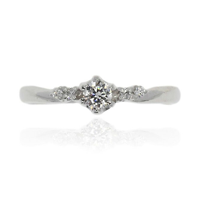ZEXIMO 天然ダイヤモンド0.19ct（H&C・鑑別書付） エンゲージリング 婚約指輪 ハート＆キューピッド H～Jカラー VS～SIクラス プラチナカラー プロポーズリング 「アルカンシェル」【正規代理店】｜キュートジュエリー