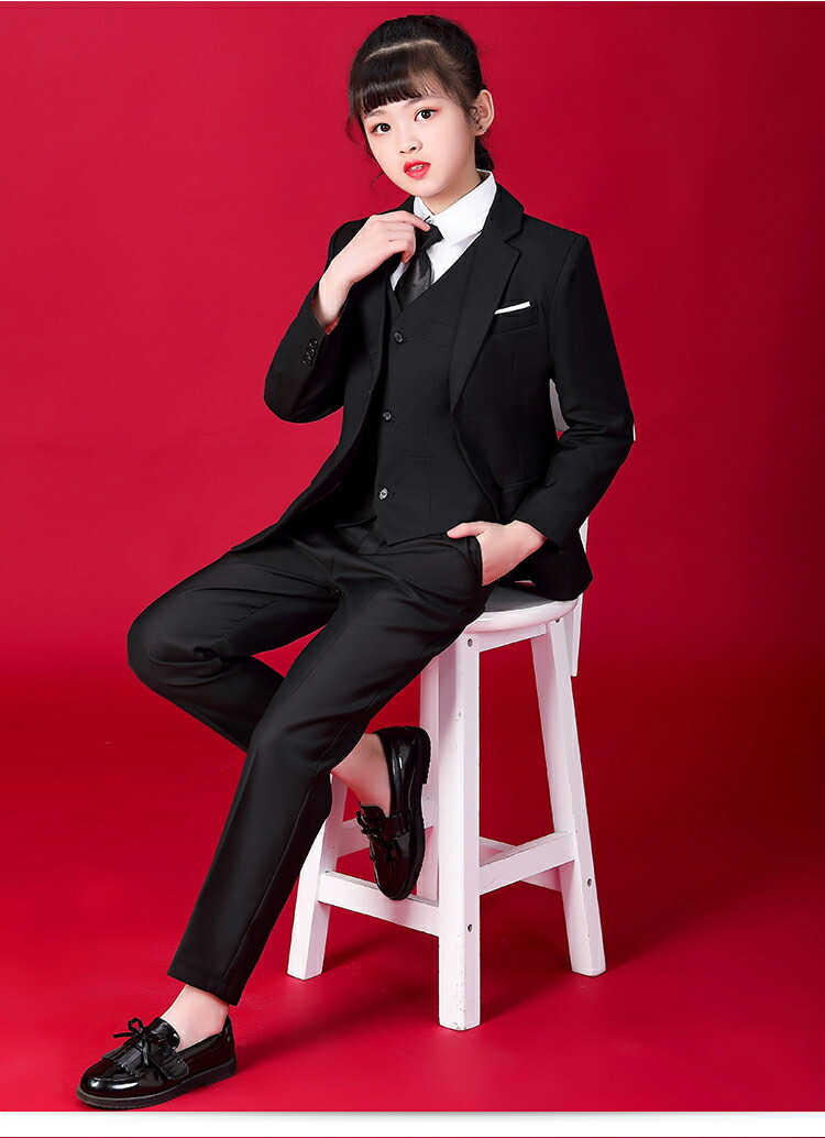 売買 子供 入学式 スーツ 卒業 女の子 パンツ 子供服 卒園 卒業式 キッズ ジュニア フォーマル 小学校 セットアップ ネクタイ 七五三 子供スーツ ブラック 黒 冠婚葬祭 110 1 130 140 150 160 165 170cm Fucoa Cl
