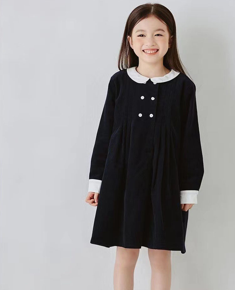 フォーマル ワンピース 白襟 キッズ 子供服 女の子 ガールズ 長袖 こども服 子ども服 ジュニア 無地 プチプラ 秋 冬 春 通園 通学 入学式 入園 式 卒業式 ピアノ発表会 結婚式 プレゼント ネイビー 110 120 130 140 150 160 170cm