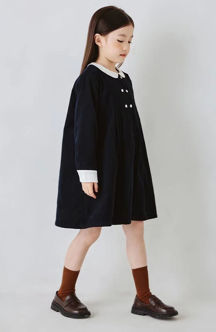 フォーマル ワンピース 白襟 キッズ 子供服 女の子 ガールズ 長袖 こども服 子ども服 ジュニア 無地 プチプラ 秋 冬 春 通園 通学 入学式 入園 式 卒業式 ピアノ発表会 結婚式 プレゼント ネイビー 110 120 130 140 150 160 170cm