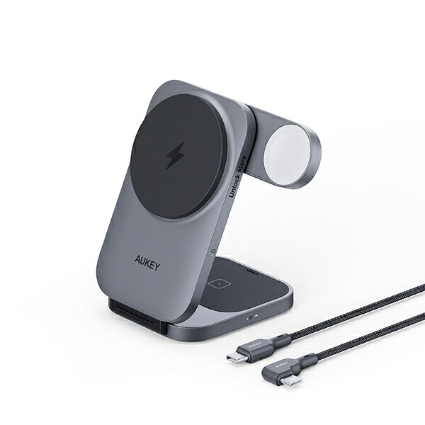 オーキー LCMC312GY ワイヤレス充電器 MagSafe対応 Qi2 MagFusion Z 3-in-1 折りたたみ式 15W グレー AUKEY（オーキー） Gray LC-MC312-GY 8,386円