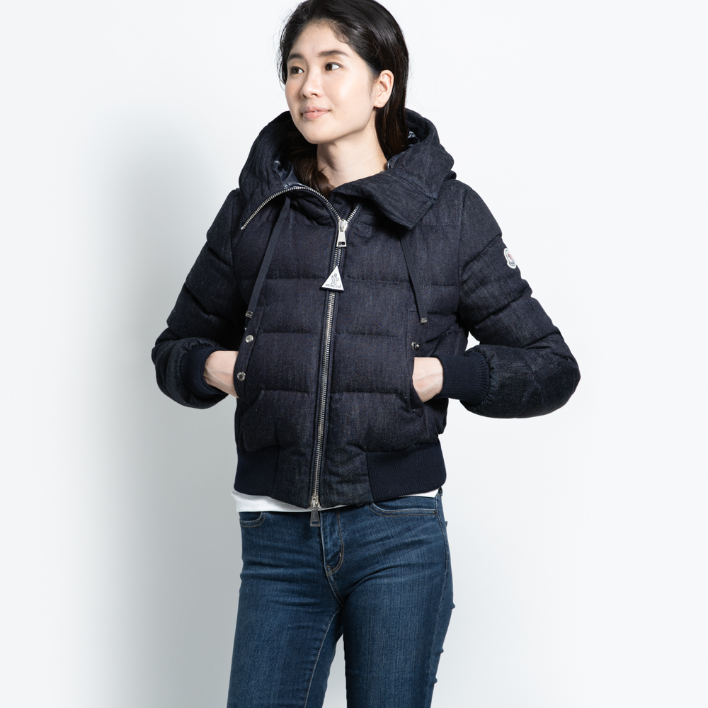 楽天市場 モンクレール ダウンジャケット レディース Moncler Sotiria 0 デニム フード付き 防寒着 インディゴ Moncler ソティリア ショート丈 790 腕ロゴ 新品 正規品 送料無料 Zokzok楽天市場店