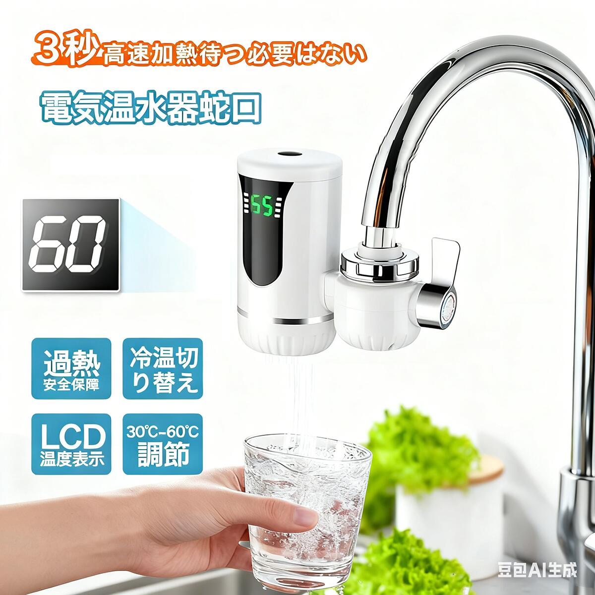電気給湯器 蛇口 ヒーター 電気温水器 温水器 蛇口 お湯 温水蛇口 蛇口 温水ヒーター 家庭用電気蛇口 電気温水ヒーター 電気水栓 LEDデ イ付き バスルームキッチン用 温かい 加熱速い 冷温切り替え 水温30℃～45℃ 水栓 電気温水蛇口 簡単に設置できる 3000W/110V 家庭用