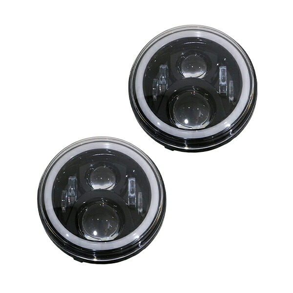 LED ヘッドライト ユニット 2個 セット 7インチ 6灯 HI/LO イカリング デイライト 付き H4 エンジェルアイ ディフェンダー90 110 汎用