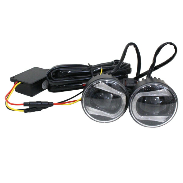 汎用 丸型 LED フォグランプ デイライト付き 左右セット ブルー 青 フォグ ユニット 12V 24V インナーブラック 丸灯 流用 タンドラ 等