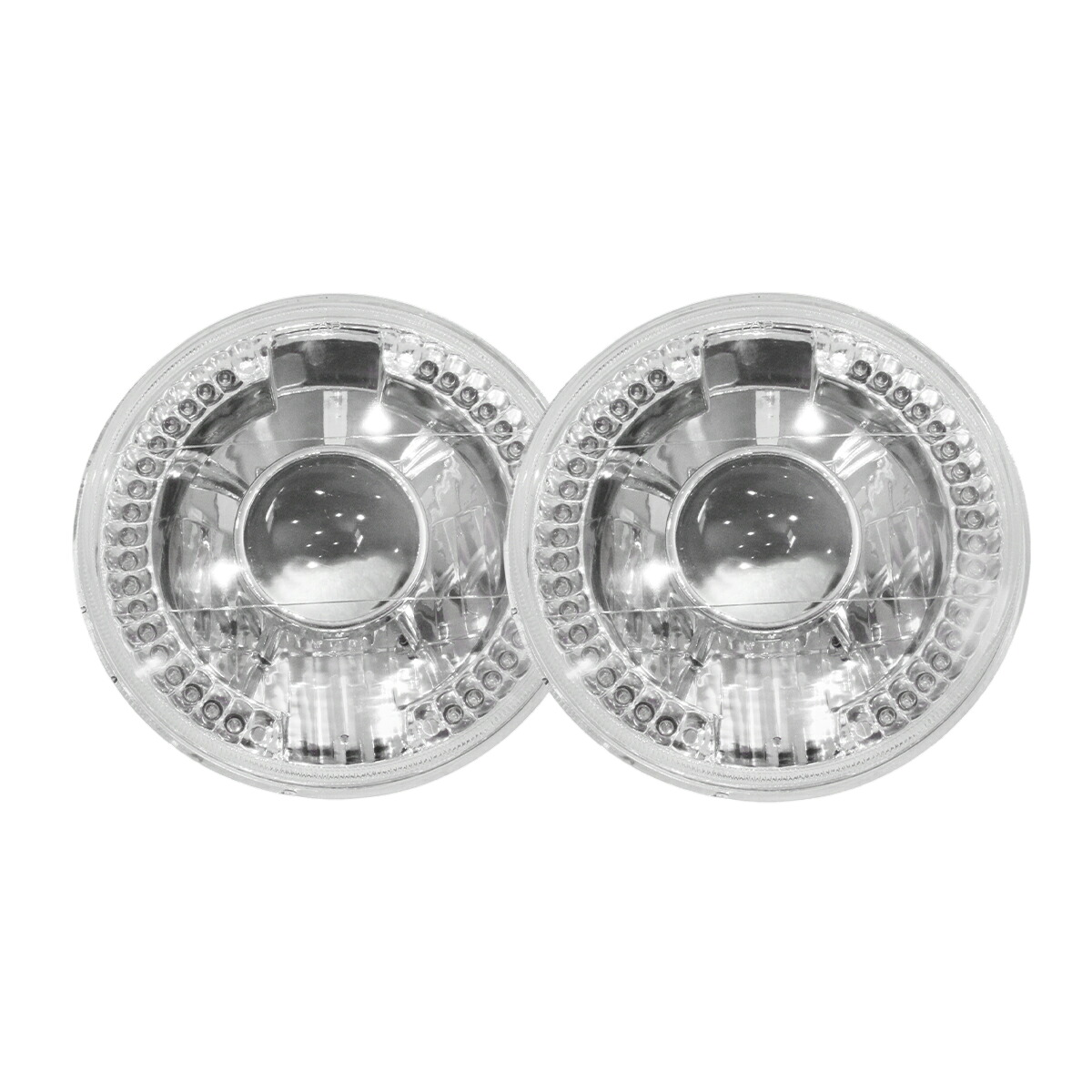 丸型 LED プロジェクター ヘッドライト クリア ウインカー 内蔵 2個セット H4 バルブ 対応 マツダ RX-7 SA22C 旧車 7インチ ガラスレンズ