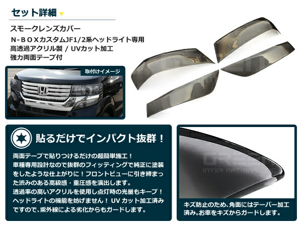 ヘッドライト用 ライトスモークカバー N Box Nbox Jf1 Jf2 ブラックアウト化 Uvカット ランプ フロント エアロ フェイス スモール 外装 黒 カスタム ドレスアップ カバー アクリル テーパー加工 Clinicalaspalmeras Com