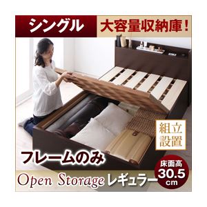 【組立設置費込】 すのこベッド シングル【Open Storage】【フレームのみ】 ダークブラウン シンプルデザイン大容量収納庫付きすのこベッド【Open Storage】オープンストレージ・レギュラー【代引不可】