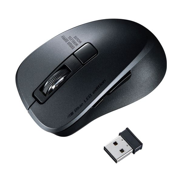 (まとめ)サンワサプライ 静音ワイヤレスブルーLEDマウス(5ボタン) ブラック MA-WBL153BK 1個