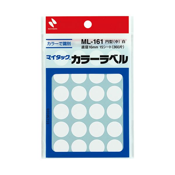 （まとめ）ニチバン マイタック カラーラベル 円型 直径16mm 白 ML-1615 1セット(3600片：360片×10パック)【×3セット】