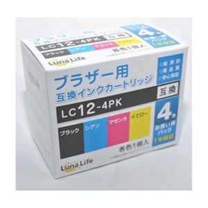 （まとめ） ワールドビジネスサプライ Luna Life ブラザー用 互換インクカートリッジ LC12-4PK 4本パック LN-BR12／4P 【×3セット】