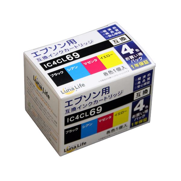 （まとめ） ワールドビジネスサプライ Luna Life エプソン用 互換インクカートリッジ IC4CL69 4本パック LN-EP69／4P 【×3セット】 4,923円
